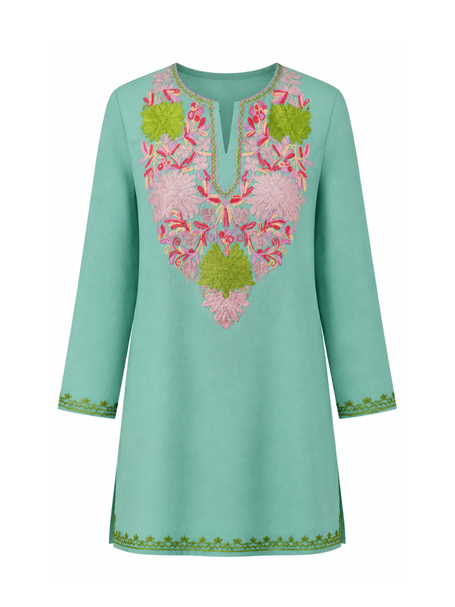 Noor : Aari embroidery summer kurti | Ocean Teal